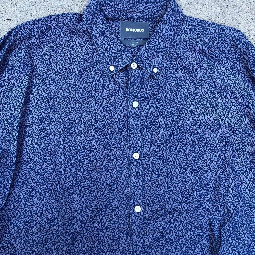 BONOBOS Paisley Button Down Shirt Men's XL Slim Fit Long Sleeve Blue Collared​​​ - Picture 2 of 6